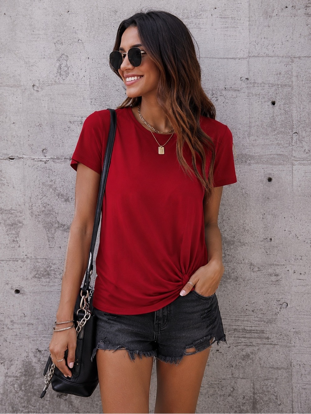 NWOT Belle by Kim Gravel Twist front Tee Red Medium
